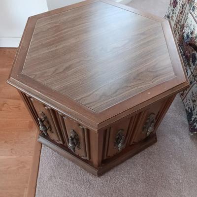 Wooden Octagon end table with storage underneath