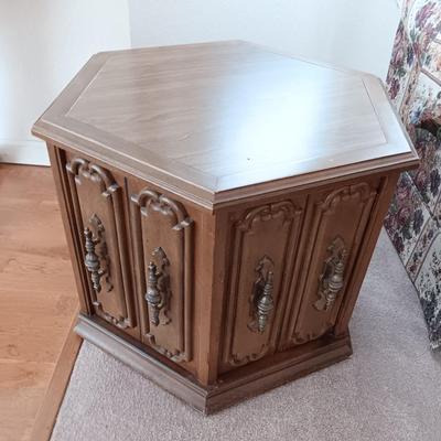 Wooden Octagon end table with storage underneath