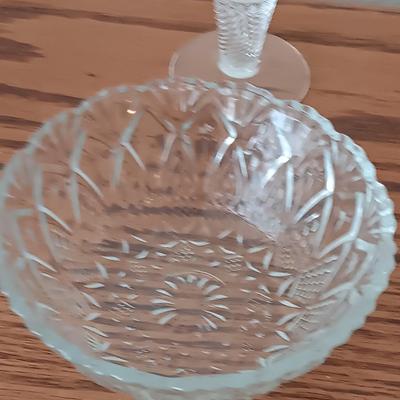 Two glass Cruets with glass stoppers - hand engraved Odingard , a bowl, and a flower vase