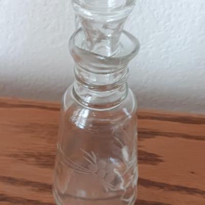 Two glass Cruets with glass stoppers - hand engraved Odingard , a bowl, and a flower vase