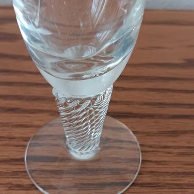 Two glass Cruets with glass stoppers - hand engraved Odingard , a bowl, and a flower vase