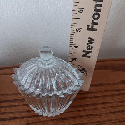 Heavy glass Diamond point lidded dish and a MIKASA Diamond Fire Cupcake Oval Crystal Trinket dish