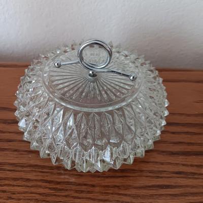 Heavy glass Diamond point lidded dish and a MIKASA Diamond Fire Cupcake Oval Crystal Trinket dish