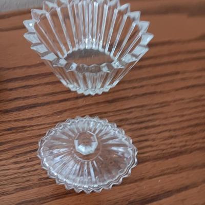 Heavy glass Diamond point lidded dish and a MIKASA Diamond Fire Cupcake Oval Crystal Trinket dish