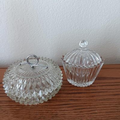 Heavy glass Diamond point lidded dish and a MIKASA Diamond Fire Cupcake Oval Crystal Trinket dish