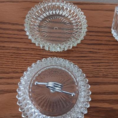 Heavy glass Diamond point lidded dish and a MIKASA Diamond Fire Cupcake Oval Crystal Trinket dish