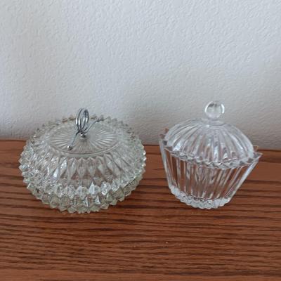Heavy glass Diamond point lidded dish and a MIKASA Diamond Fire Cupcake Oval Crystal Trinket dish