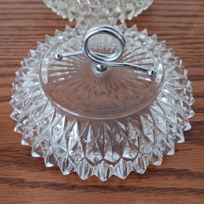 Heavy glass Diamond point lidded dish and a MIKASA Diamond Fire Cupcake Oval Crystal Trinket dish