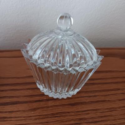 Heavy glass Diamond point lidded dish and a MIKASA Diamond Fire Cupcake Oval Crystal Trinket dish