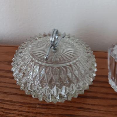 Heavy glass Diamond point lidded dish and a MIKASA Diamond Fire Cupcake Oval Crystal Trinket dish