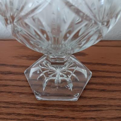 Pedestal egg shaped lidded dish - Heavy crystal apple glass dish - and pressed glass vase