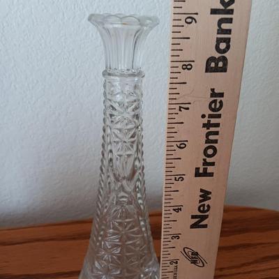 Pedestal egg shaped lidded dish - Heavy crystal apple glass dish - and pressed glass vase