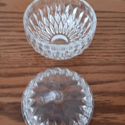 Pedestal egg shaped lidded dish - Heavy crystal apple glass dish - and pressed glass vase