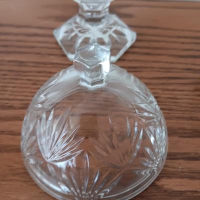Pedestal egg shaped lidded dish - Heavy crystal apple glass dish - and pressed glass vase