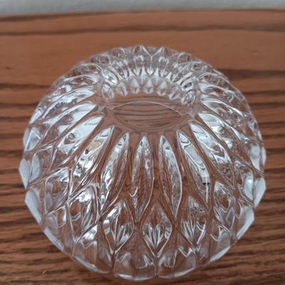 Pedestal egg shaped lidded dish - Heavy crystal apple glass dish - and pressed glass vase