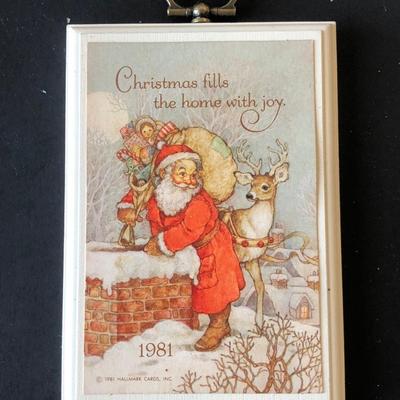LOT 198F: Vintage Framed Santa Print, Magnets, Nesting Santa, Wreath Nightlight & More Christmas Decor
