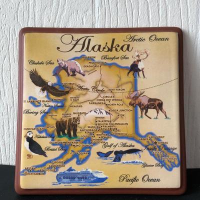 LOT 257F: Alaska & Northern Canada Collection - Wolf Original Sculpture, Alaska Trivet / Tile, Ornaments, Sea Otter Wind Chimes & More