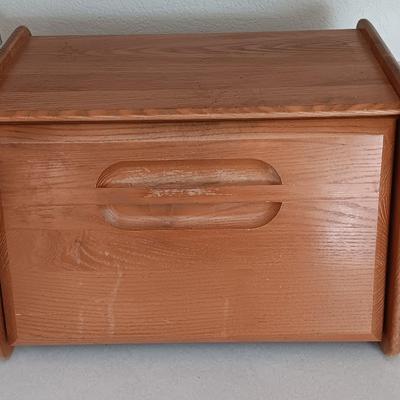 Nice wooden bread box with Biscuit warmer - basket - bamboo cutting board