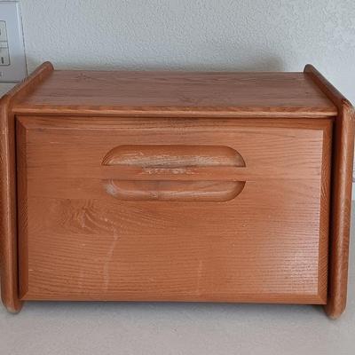 Nice wooden bread box with Biscuit warmer - basket - bamboo cutting board
