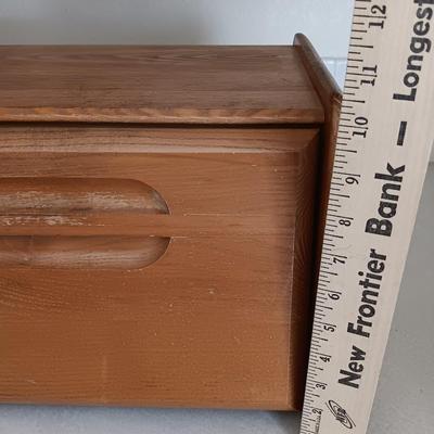 Nice wooden bread box with Biscuit warmer - basket - bamboo cutting board