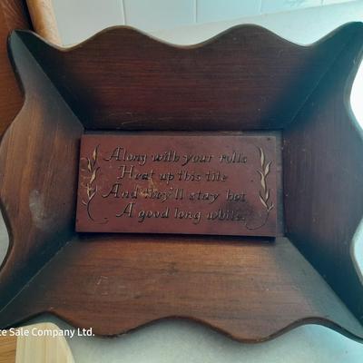 Nice wooden bread box with Biscuit warmer - basket - bamboo cutting board