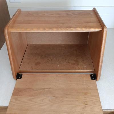 Nice wooden bread box with Biscuit warmer - basket - bamboo cutting board