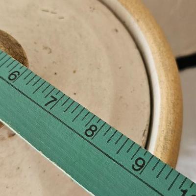 Antique 6 Gallon Large crock with lid Red handles Blue Crown Ransbottom!