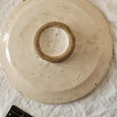 Antique 6 Gallon Large crock with lid Red handles Blue Crown Ransbottom!