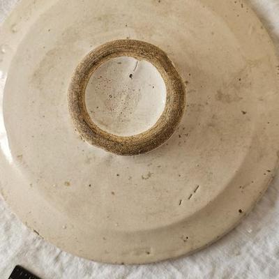 Antique 6 Gallon Large crock with lid Red handles Blue Crown Ransbottom!