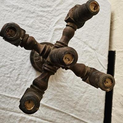 Unique 1970s carved Goth wood candelabra