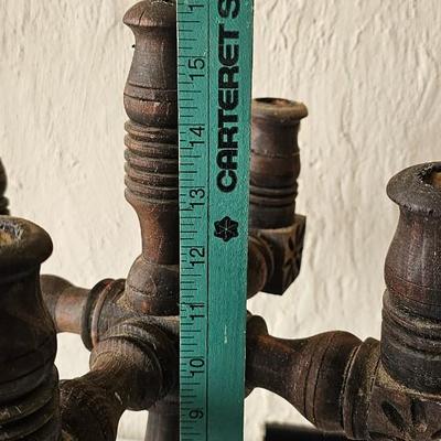 Unique 1970s carved Goth wood candelabra