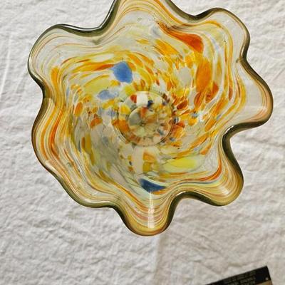 9" Hand blown Art glass vase with Ruffle Rim