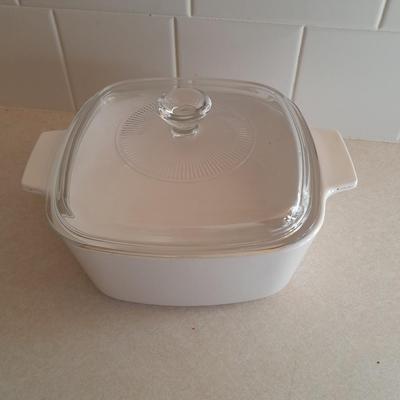 Blue cornflower Corning ware 1.5 Qt and one corning ware - like white casserole dish with lid