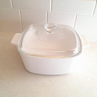 Blue cornflower Corning ware 1.5 Qt and one corning ware - like white casserole dish with lid