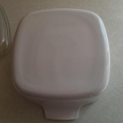 Blue cornflower Corning ware 1.5 Qt and one corning ware - like white casserole dish with lid