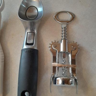 Kitchen Utensils - Meat and candy thermometers - nice ice cream scoop - melon scoop and a wine opener