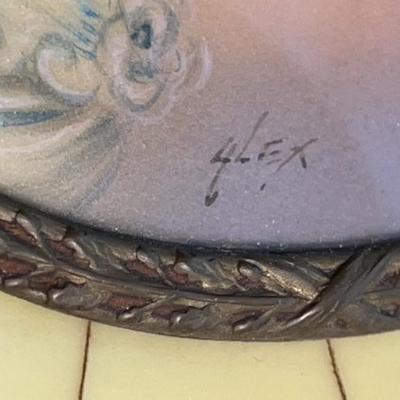 Antique 19th Century Hand Painted Cameo Artwork Signed by the Artist 5.25" x 5.50" in Very Good Preowned Condition.