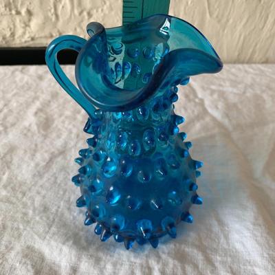 Hobbs Brockunier Hobnail Pitcher Creamer Sapphire Blue