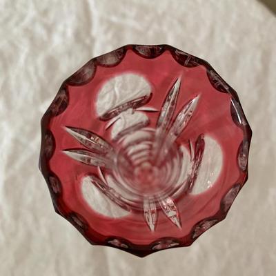 Bavarian Crystal Glass Vase Flashing Cranberry cut to clear Nachtmann 9" tall