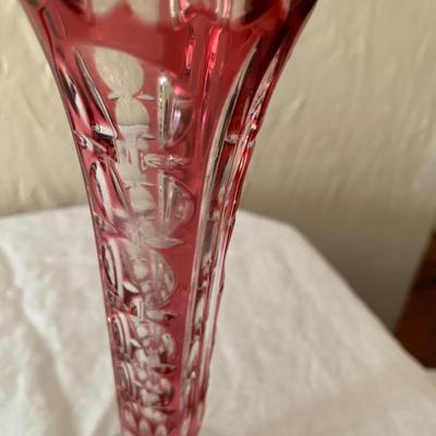 Bavarian Crystal Glass Vase Flashing Cranberry cut to clear Nachtmann 9" tall