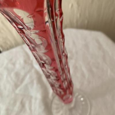 Bavarian Crystal Glass Vase Flashing Cranberry cut to clear Nachtmann 9" tall