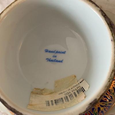 Vintage hand painted porcelain footed bowl