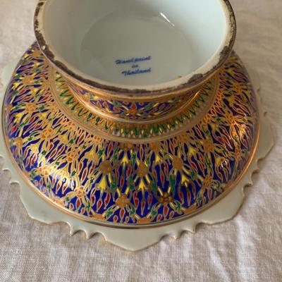 Vintage hand painted porcelain footed bowl