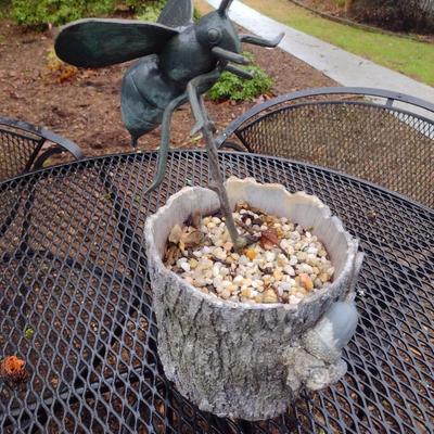 Cast Metal Yard Art Bee in Planter