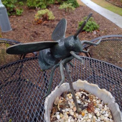 Cast Metal Yard Art Bee in Planter