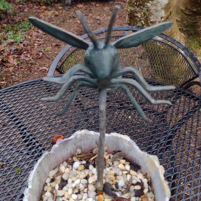 Cast Metal Yard Art Bee in Planter