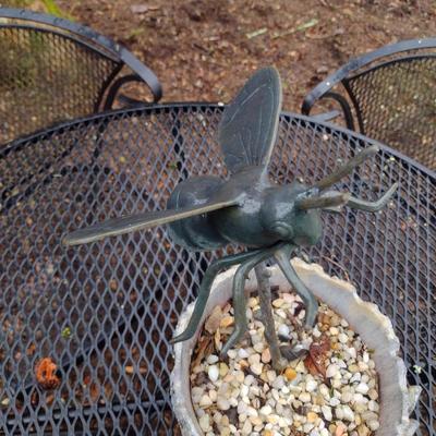 Cast Metal Yard Art Bee in Planter
