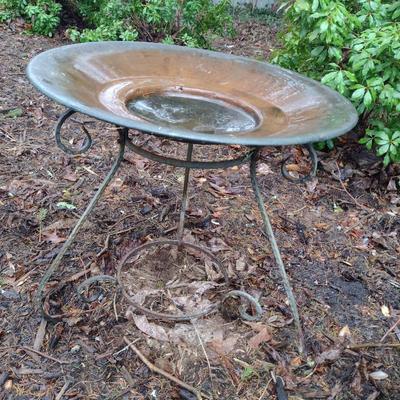 Metal Bird Bath Pan on Wrought Metal Stand