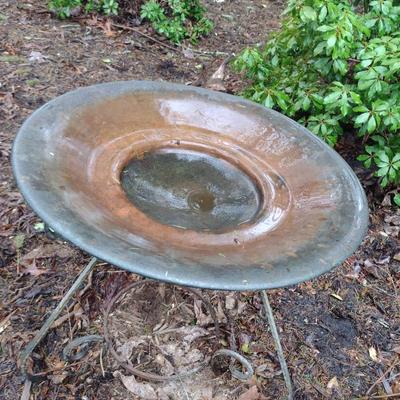Metal Bird Bath Pan on Wrought Metal Stand
