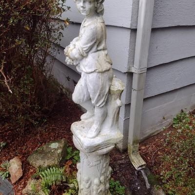 Concrete Garden Statute Young Child Carrying Basket on Pedestal